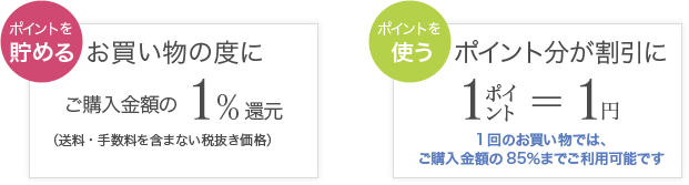 ご購入金額の1%貯まる 1ポイント=1円で使える